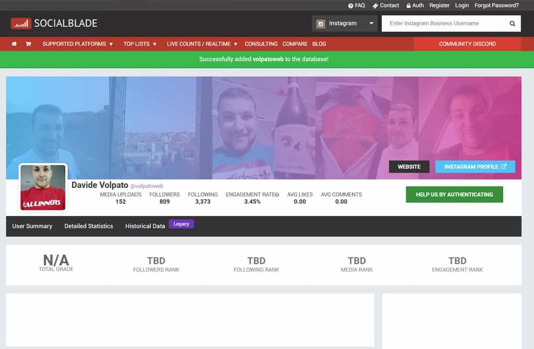 Socialblade trova instagram influencer